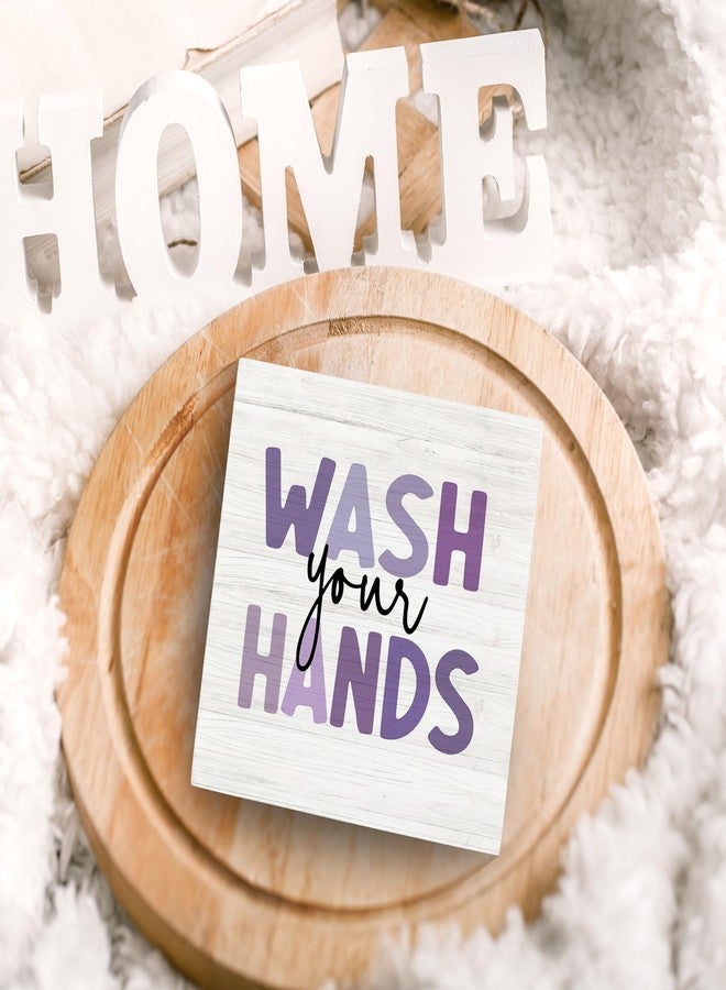 SRADMO Kids Bathroom Quote Wash Your Hands Wood Box Sign Desk Decor, Funny Bathroom Purple Wooden Block Box Sign Decoration for Kids Washroom Restroom Toilet Shelf Table Decorative Accessories - Image 4